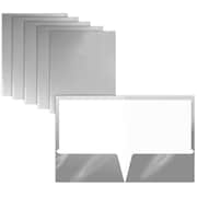 BETTER OFFICE PRODUCTS 2 Pocket Glossy Laminated Paper Folders Portfolio Letter Size, Metallic Silver, 25PK 80193